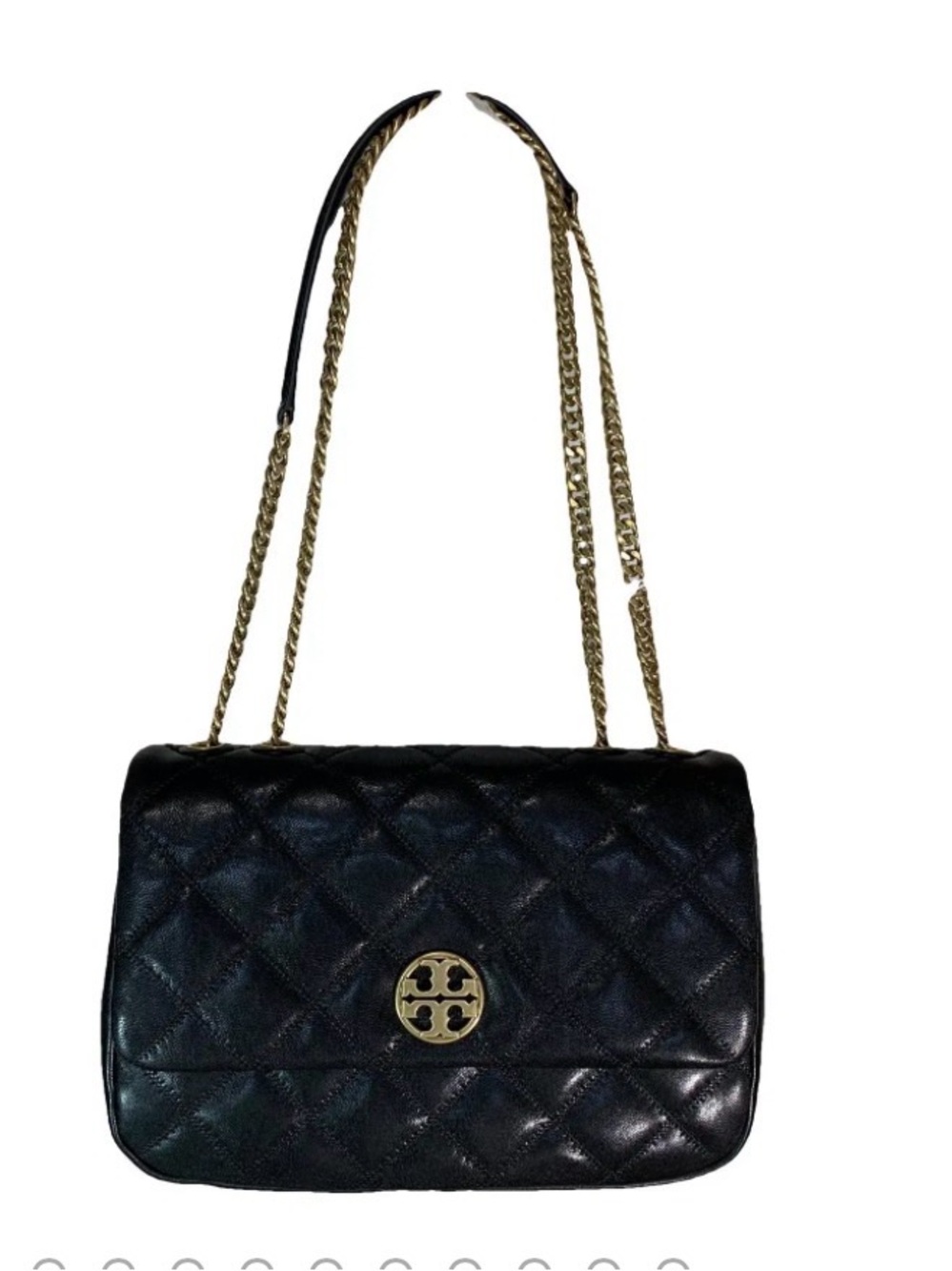 Tory Burch Willa black diamond quilted with gold hardware including wallet - Picture 6 of 7